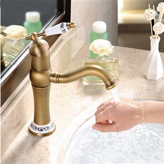 Vanity Sink Countertop Antique Brass Faucet Ceramic Handle