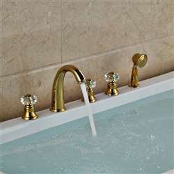 Rubin Gold Widespread 5PCS Bathroom Tub Faucet Three Handles with Brass Hand Shower and 59" Shower Hose