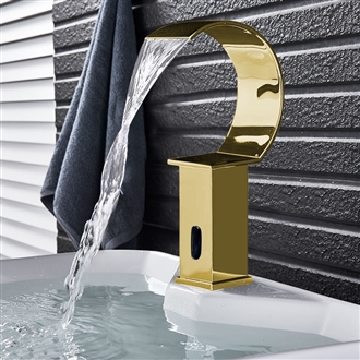 Fontana Contemporary Infrared Waterfall Commercial Automatic Architectural Bathroom Design Motion Sensor Faucet in Gold