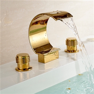 Waterfall Deck Mount Gold Bathroom Hotel Bathtub Dual Handl Faucet Mixer Tap