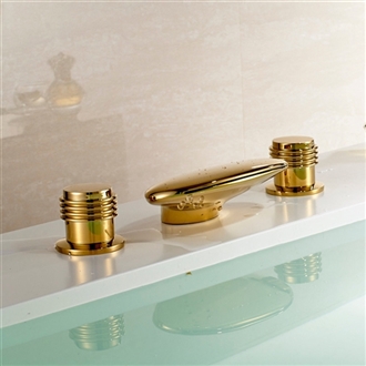 Waterfall Bathroom Hotel Bathtub Gold Finish Dual Handle Hospitality Bathroom Faucet