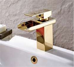 Single Lever Waterfall Gold Bathroom Sink Basin Faucet