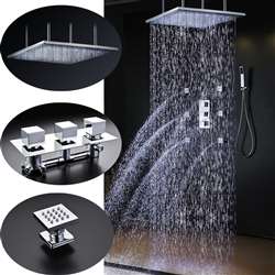 Sicily 40" - 40" Large Chrome LED Rain Shower Head with Body Jets & Handheld Shower System