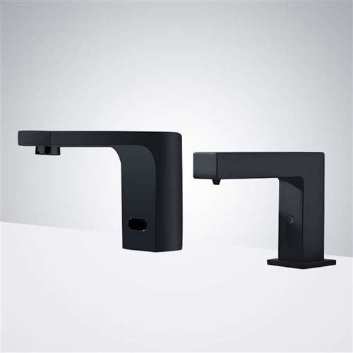 Fontana Contemporary Automatic Commercial Sensor Faucet and Matching Soap Dispenser in Matte Black