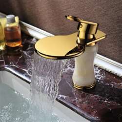 Marche Jade Single Handle Gold Deck Waterfall Countertop Bathroom Faucet