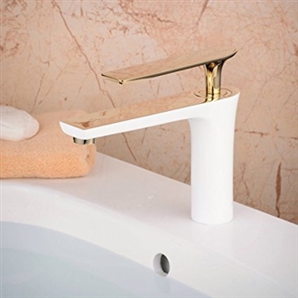 Bitonto Gold Polished Single Handle Long Reach Spout White Painting Bathroom Hotel Faucet