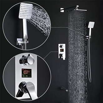 Crotone LED Digital Display 3 Way Hotel Shower System Rainfall Shower Set With Handheld Shower and Tub Faucet