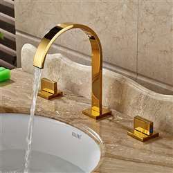Chile Gold Finish Long Neck Dual Handle Deck Mount Bathroom Sink Faucet