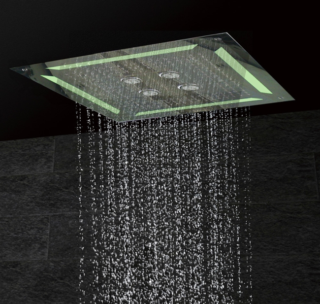 Luxury LED Embedded Ceiling Shower head 4 Functions Waterfall and Rainfall and Swirl and Mist