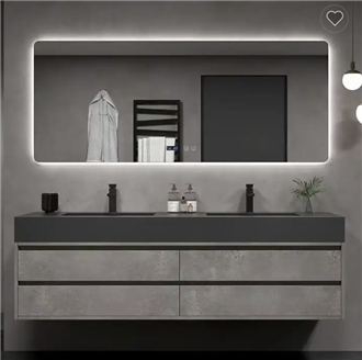 Fontana Luxury Wall-Mounted Slate Floating Bathroom Vanity Set With a Double Sink Faucet And An LED Smart Mirror