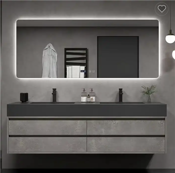 Fontana Bathroom Vanity Slate Floating Wall Mounted Double Sink Faucet with an LED Mirror Cabinet