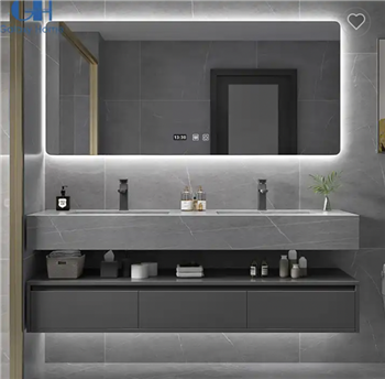 Fontana Seamless Ceramic Basin In Light Grey Bathroom Vanity LED Mirror