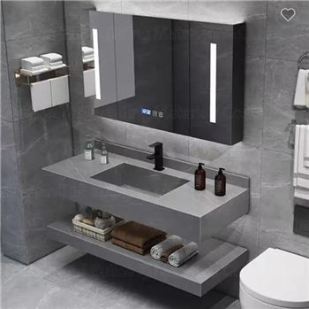 Fontana Marble Dark Grey Sintered Stone Bathroom Sink Vanity Storage Mirror with LED Light