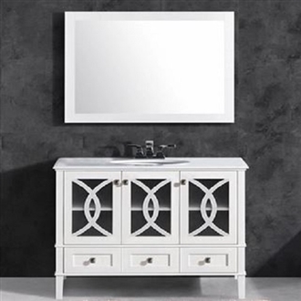 Fontana Wide Farmhouse Floor Wooden Hotel Bathroom Vanity -Luxury White