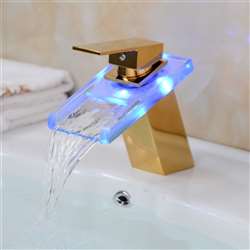 Fontana Gold Finish LED Glass Brass Bathroom Basin Sink Waterfall Faucet
