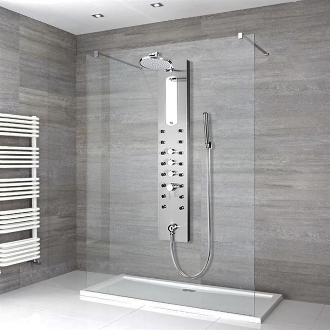 Reno Stainless Steel Shower Panel Rain Style Massage Jets System with Handheld Shower