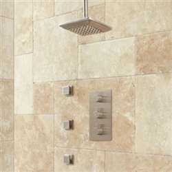 Thermostatic Shower System Rainfall Shower - 3 Body Jets-Brushed Nickel