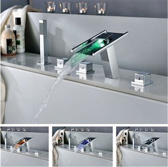 Hotel Triple Handle Waterfall LED Bathtub Faucet with Hand Shower