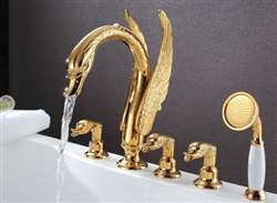 Swan Neck Gold Finish Waterfall Bathtub Faucet by FonatnaShowers