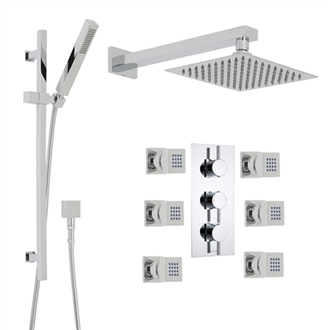 Hospitality Royal Chrome Hotel  Spa Square Rain Shower Head System With 6 body massage shower jets