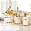 Amasra Double Handle Golden Widespread Bathroom Basin Sink Faucet Mixer Tap