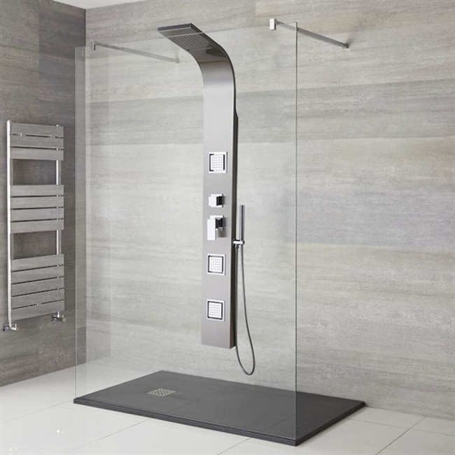 Lenox Stainless Steel Rainfall Waterfall Shower Panel with Pulsating Massage Body Sprays