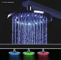 Fontana 16"  Round Multi Color LED Rain Shower Head - Wall or Ceiling Mounted Shower Head