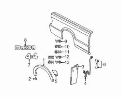 Mazda B4000 Right Splash guard bracket | Mazda OEM Part Number 1F71-65-261