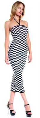 Checkered Sheer Gown w/ Spaggeti Strap Halter * P6D89