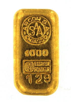 Argor S.A Chiasso 50 Grams Cast 24 Carat Gold Bullion Bar 1000 Pure Gold