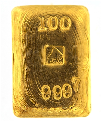 A. Collin 100 Grams Cast 24 Carat Gold Bullion Bar 999.7 Pure Gold
