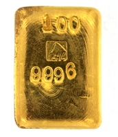 A. Collin 100 Grams Cast 24 Carat Gold Bullion Bar 999.6 Pure Gold