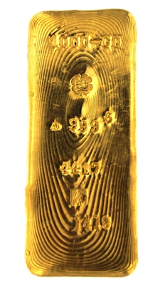 A. Collin & P.C. Boschmans 1 Kilogram Cast 24 Carat Gold Bullion Bar 999.6 Pure Gold with Assay Certificate (1952)