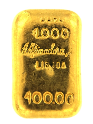 A. Afinadora Portugal 100 Grams Cast 24 Carat Gold Bullion Bar 999.9/1000 Pure Gold