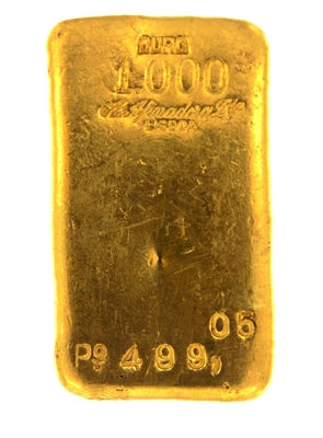 A. Afinadora Portugal 499.05 Grams Cast 24 Carat Gold Bullion Bar 999.9/1000 Pure Gold