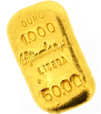 A. Afinadora Portugal 50 Grams Cast 24 Carat Gold Bullion Bar 999.9/1000 Pure Gold