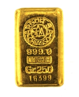Argor S.A Chiasso 250 Grams Cast 24 Carat Gold Bullion Bar 999.9 Pure Gold