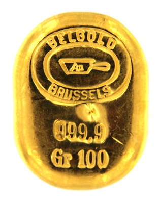 Belgold 100 Grams Cast 24 Carat Gold Bullion Bar 999.9 Pure Gold