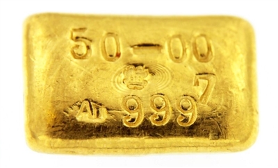 P.C. Boschmans 50 Grams Cast 24 Carat Gold Bullion Bar 999.7 Pure Gold