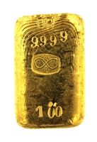 Al. Buggenhout 100 Grams Cast 24 Carat Gold Bullion Bar 999.9 Pure Gold