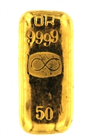 Al. Buggenhout 50 Grams Cast 24 Carat Gold Bullion Bar 999.9 Pure Gold