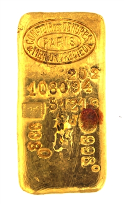 Comptoir Des Cendres & MÃ©taux PrÃ©cieux Paris - Paul Dubois & Fils â€“ Jean Boudet 1001,6 Grams Cast 24 Carat Gold Bullion Bar 998.0 Pure Gold with Assay Certificate