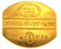 Comptoir Lyon Alemand Paris 100 Grams 24 Carat Gold Bullion Bar 999.9 Pure Gold