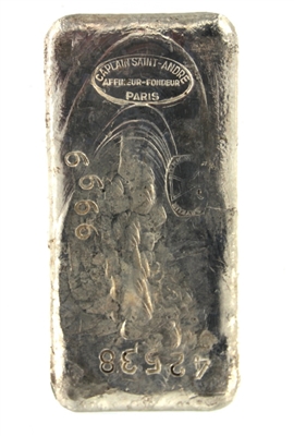 Caplain Saint-AndrÃ© Paris 1 Kilogram Cast 24 Carat Silver Bullion Bar 999.9 Pure Silver