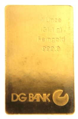DG Bank 1 Ounce Minted 24 Carat Gold Bullion Bar 999.9 Pure Gold