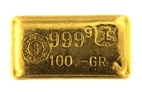 Drijfhout Amsterdam 100 Grams Cast 24 Carat Gold Bullion Bar 999.9 Pure Gold