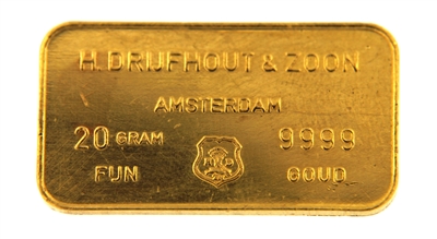 Drijfhout Amsterdam 20 Grams 24 Carat Gold Bullion Bar 999.9 Pure Gold