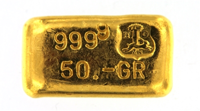 Drijfhout Amsterdam 50 Grams Cast 24 Carat Gold Bullion Bar 999.9 Pure Gold