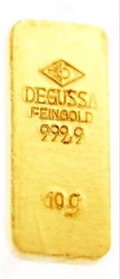 Degussa 10 Grams 24 Carat Gold Bullion Bar 999.9 Pure Gold