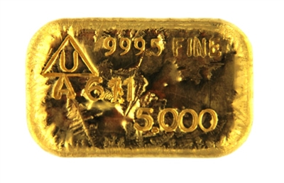 Delta Smelting & Refining Co. Ltd 5 Ounces Cast 24 Carat Gold Bullion Bar 999.5 Pure Gold